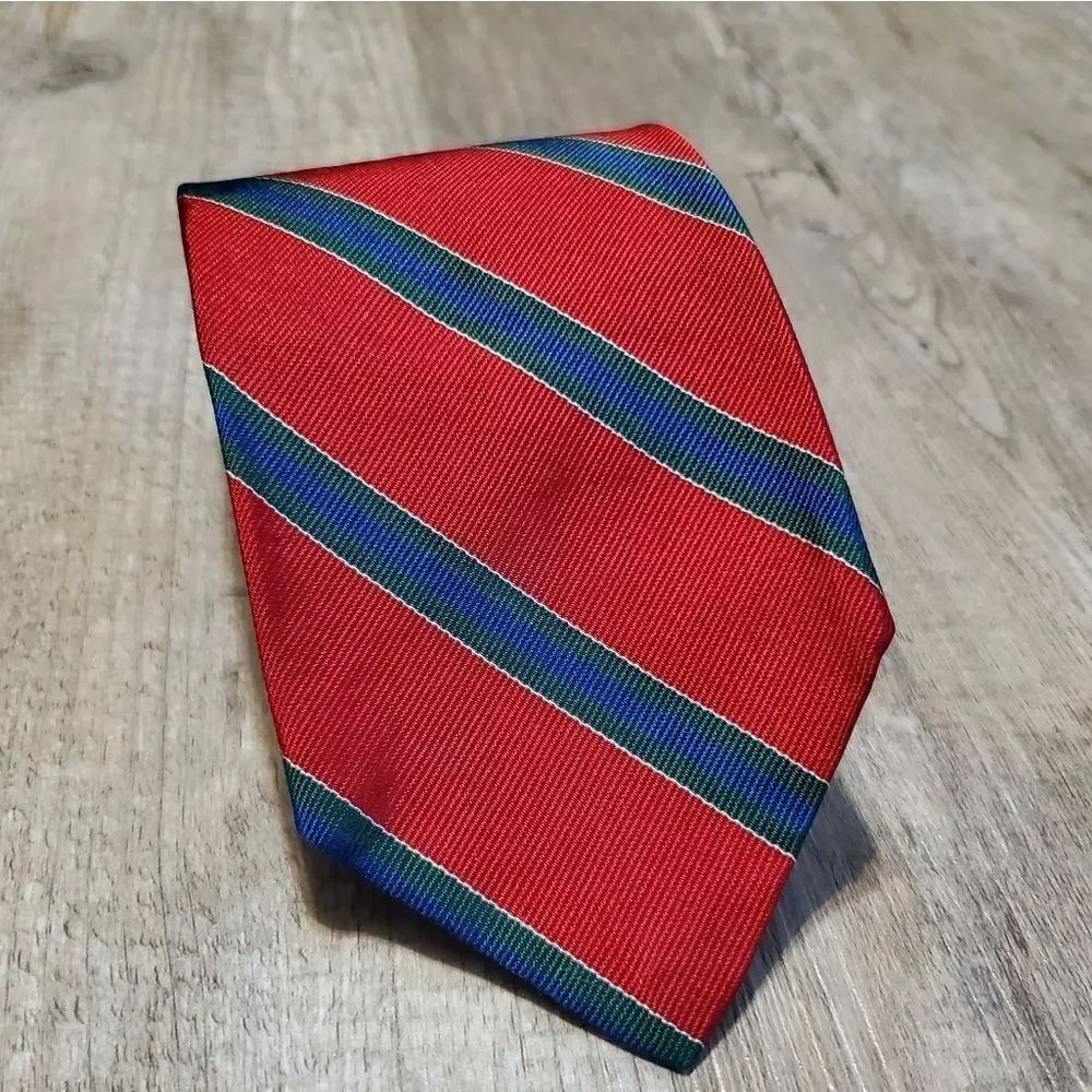 Brooks Brothers Mens Tie Red Green Blue Regimental 100% Silk Made in USA VTG